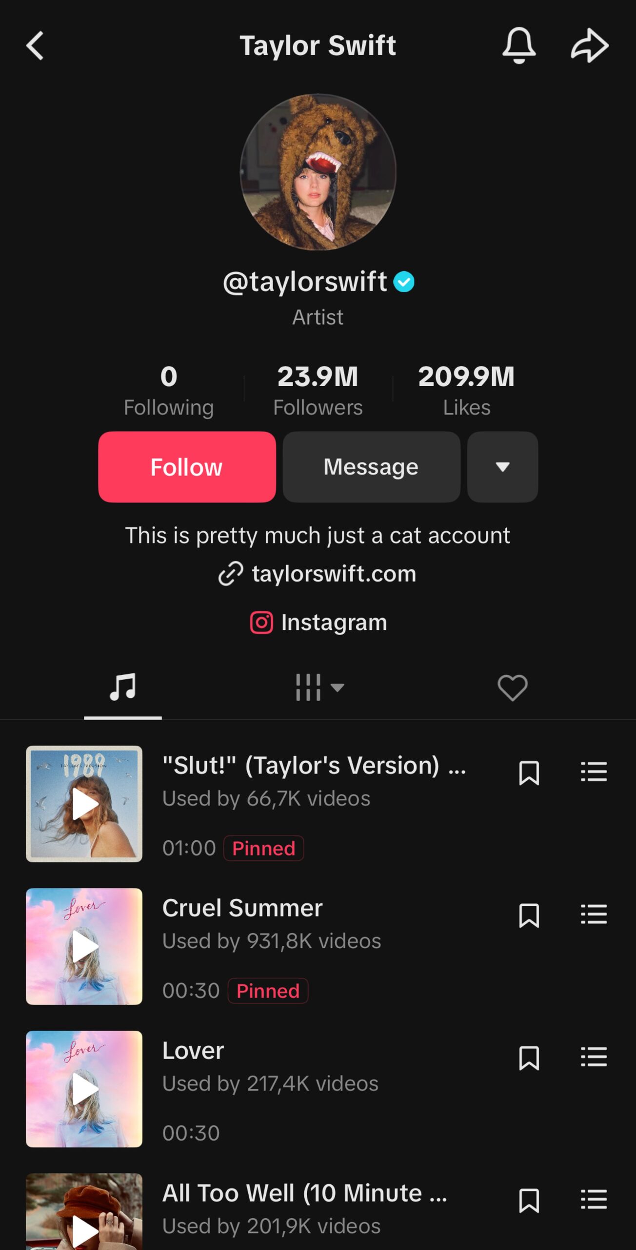 музика Тейлор Свіфт у TikTok